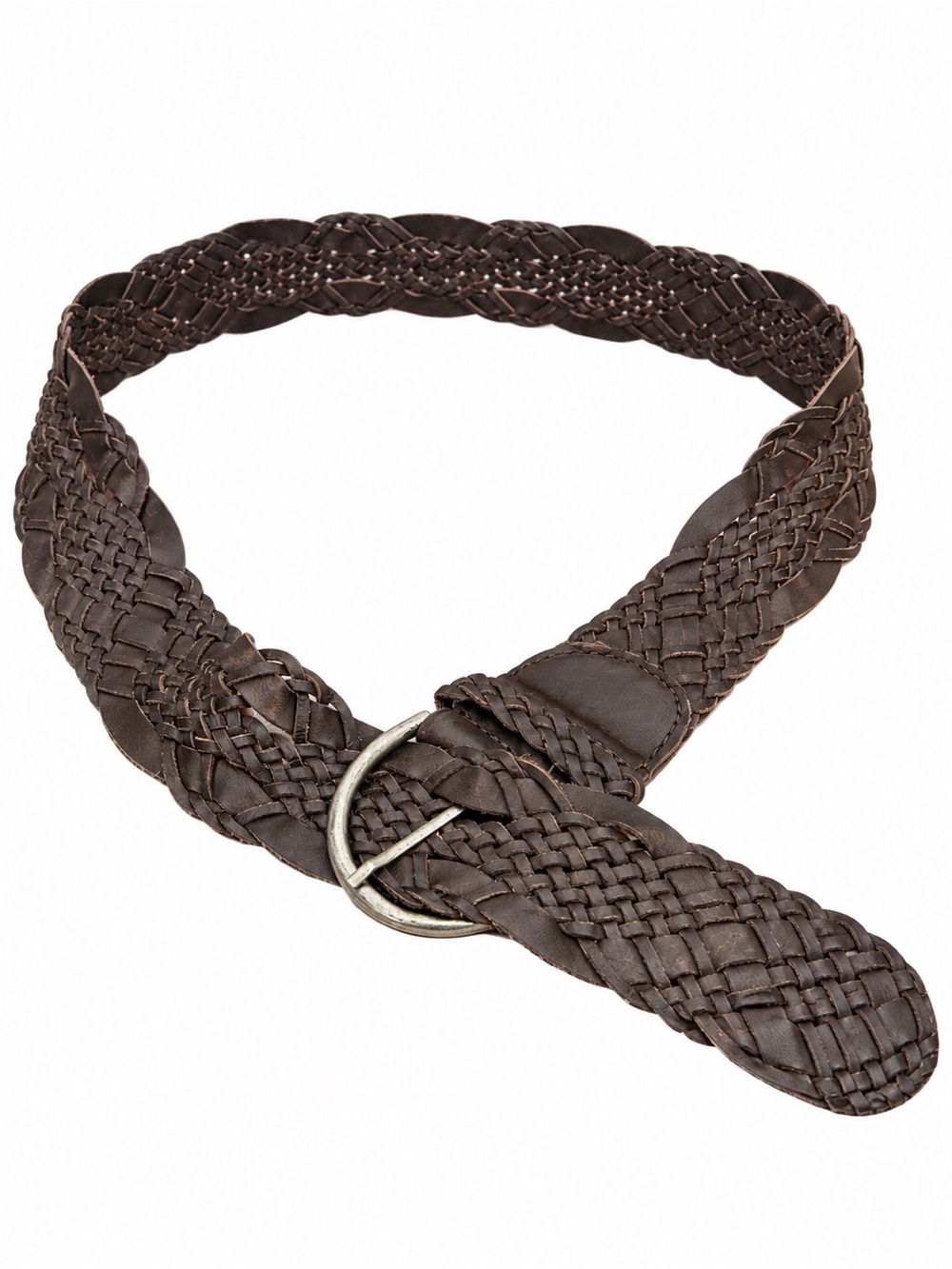 Braided Brown Leather Mens Belt - Brown